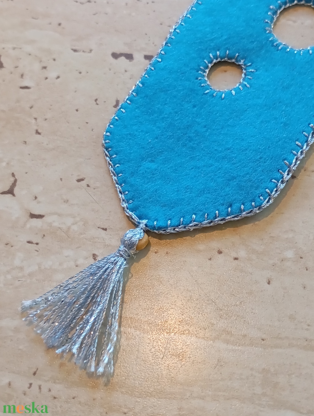 Türkizkék filc könyvjelző körmintával - könyv & zene - könyvjelző - Meska.hu