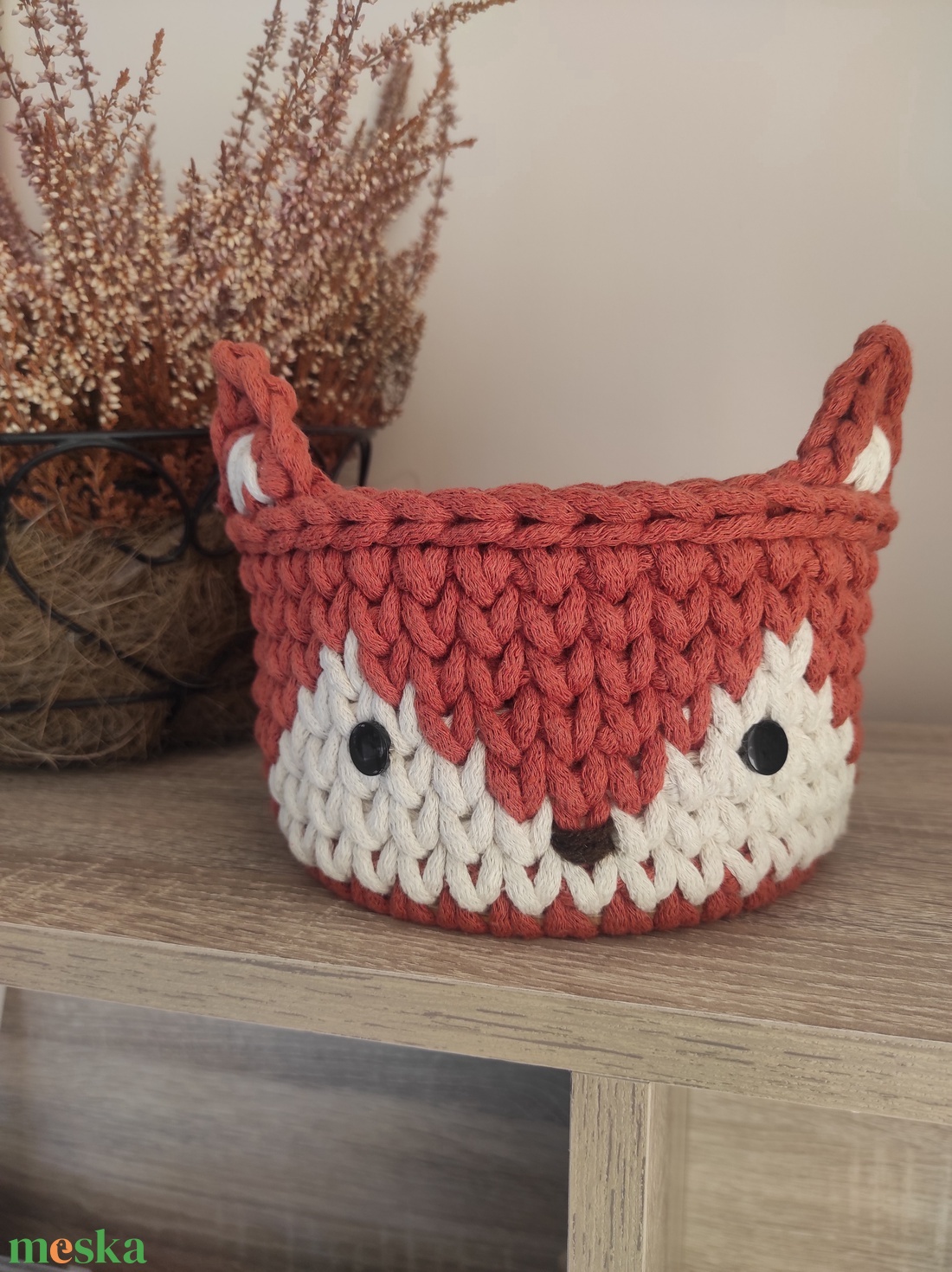 Rókás horgolt tároló  - otthon & életmód - babaszoba, gyerekszoba - babaszoba dekoráció - Meska.hu