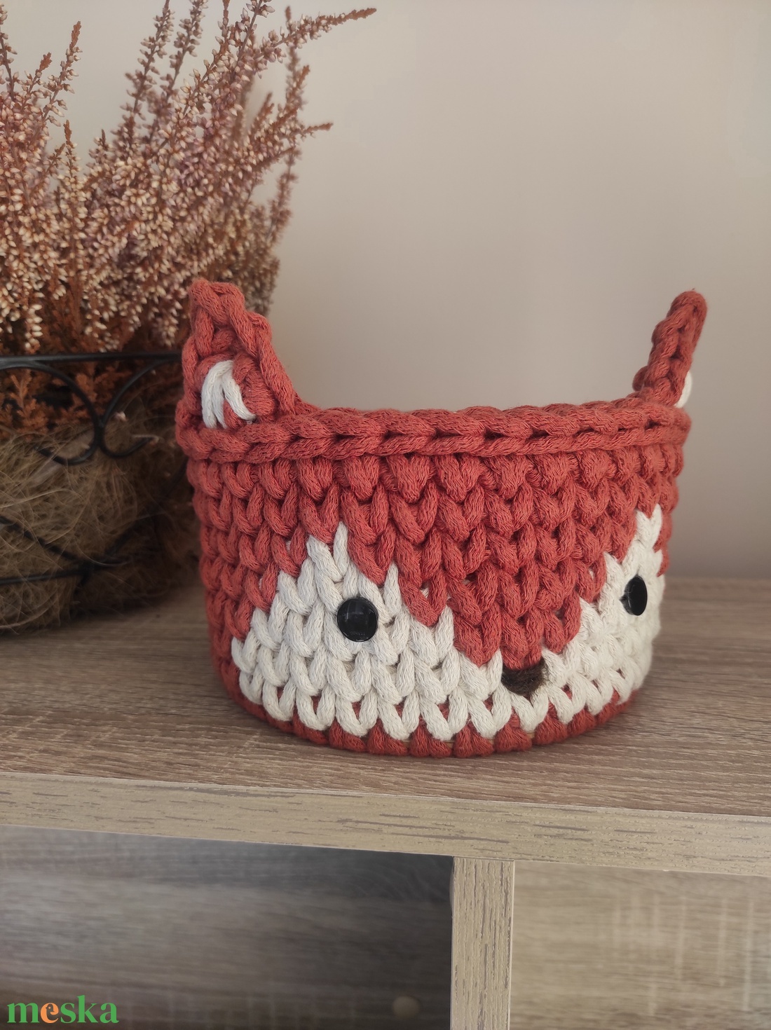 Rókás horgolt tároló  - otthon & életmód - babaszoba, gyerekszoba - babaszoba dekoráció - Meska.hu