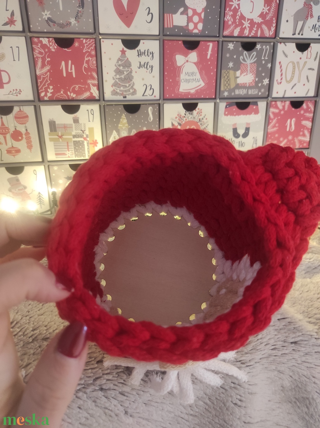 Mikulás, Rudolf vagy rénszarvas lány horgolt tároló  - karácsony - karácsonyi lakásdekoráció - karácsonyi lakásdíszek - Meska.hu