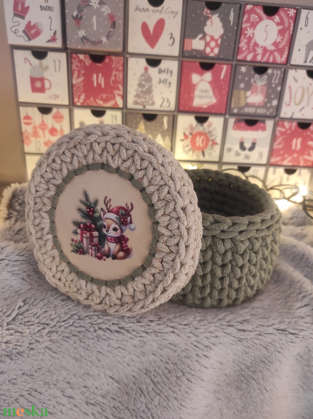 Karácsonyi horgolt tároló tetővel  - karácsony - karácsonyi lakásdekoráció - ünnepi asztaldekoráció - Meska.hu