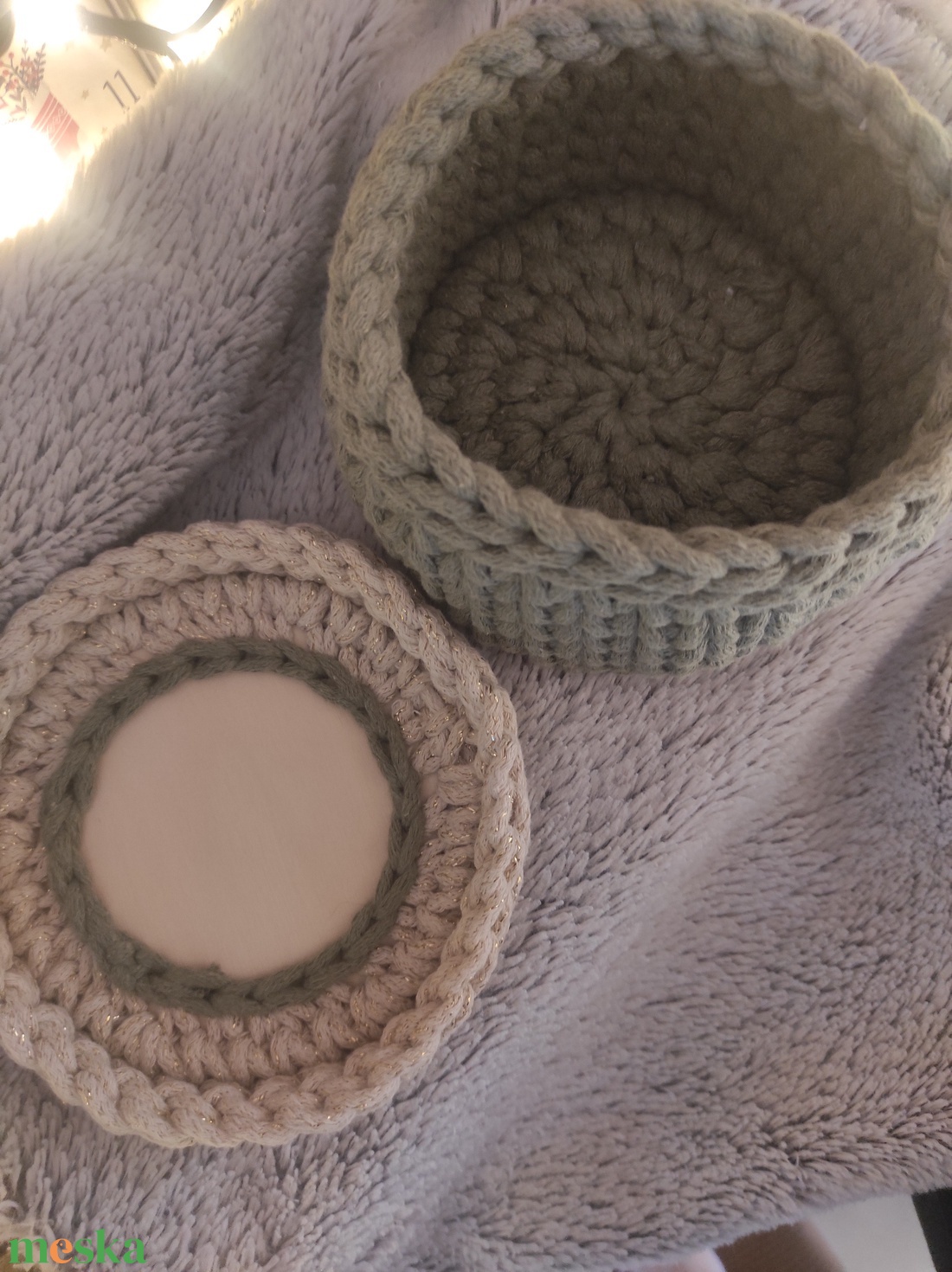 Karácsonyi horgolt tároló tetővel  - karácsony - karácsonyi lakásdekoráció - ünnepi asztaldekoráció - Meska.hu