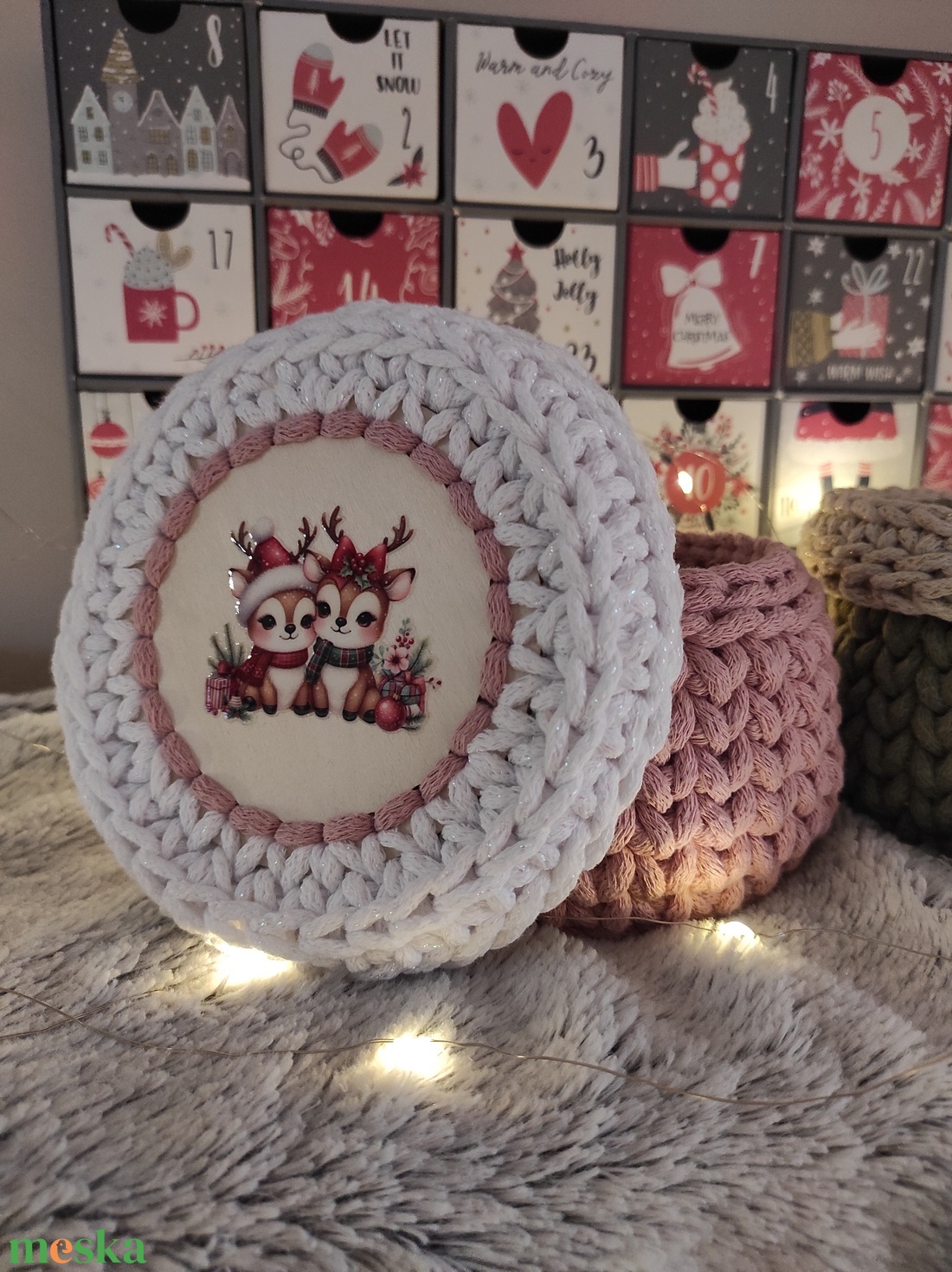 Karácsonyi horgolt tároló tetővel  - karácsony - karácsonyi lakásdekoráció - ünnepi asztaldekoráció - Meska.hu