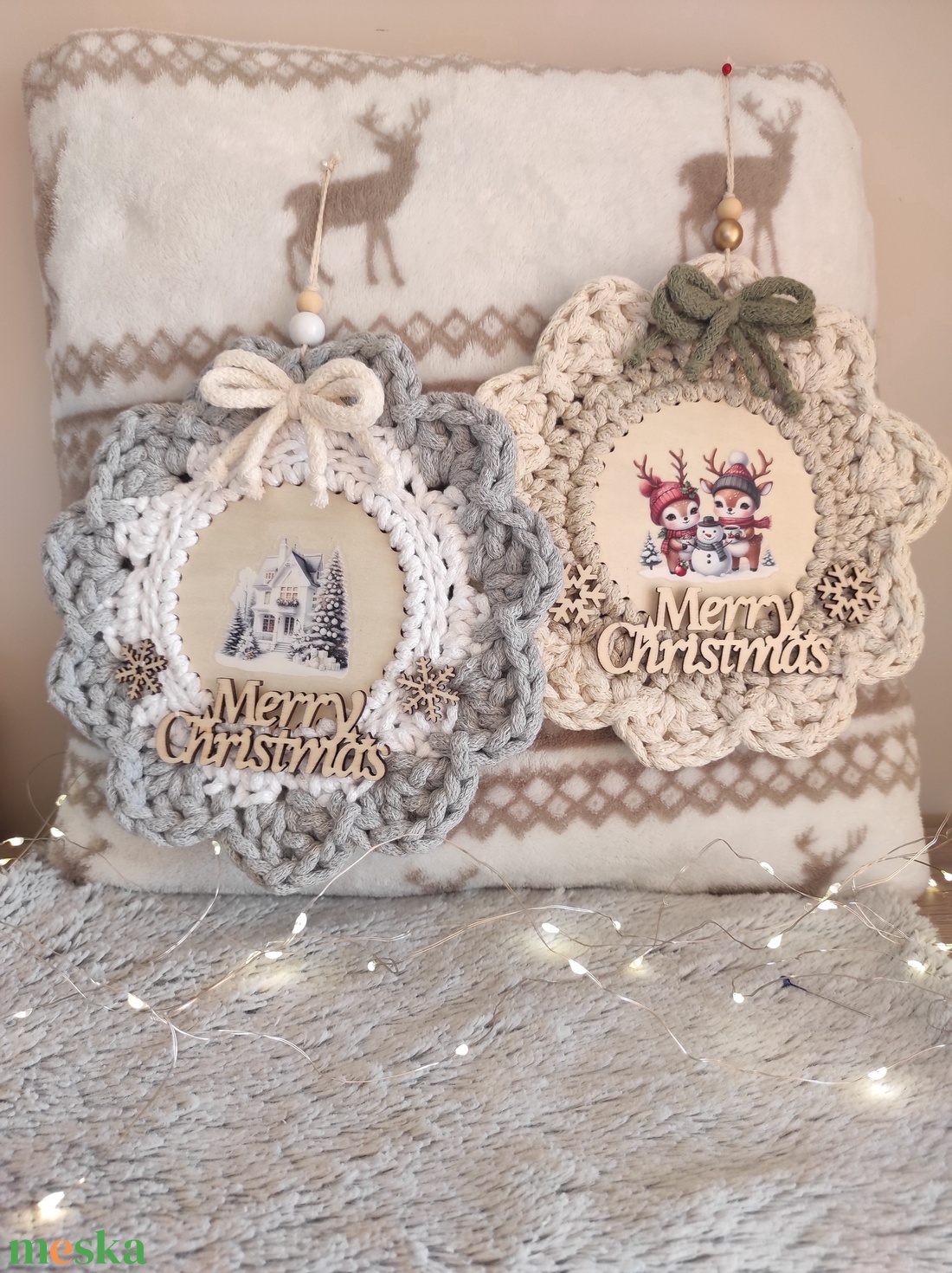 Karácsonyi horgolt kopogtató  - karácsony - karácsonyi lakásdekoráció - karácsonyi ajtódíszek - Meska.hu