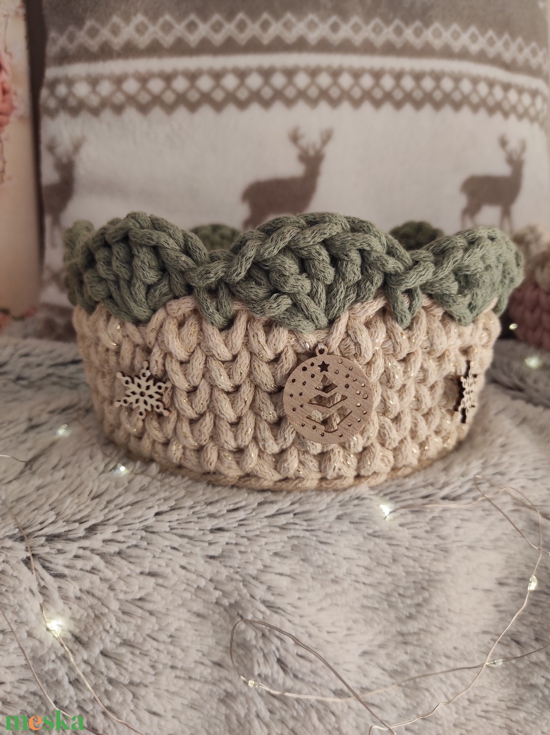 Karácsonyi horgolt kosár  - karácsony - karácsonyi lakásdekoráció - karácsonyi lakásdíszek - Meska.hu
