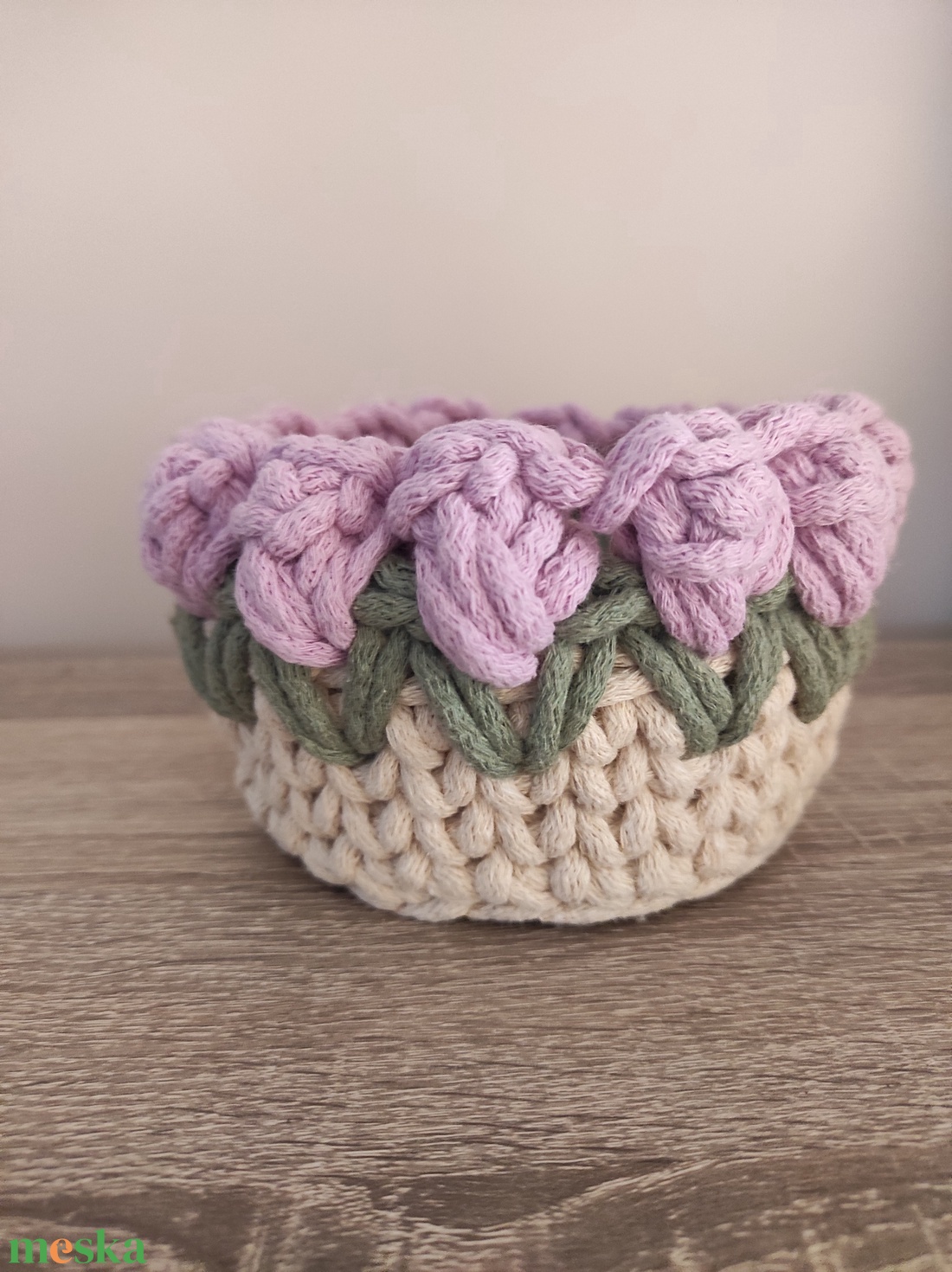 Tulipános horgolt tároló  - otthon & életmód - tárolás & rendszerezés - tárolókosár - Meska.hu