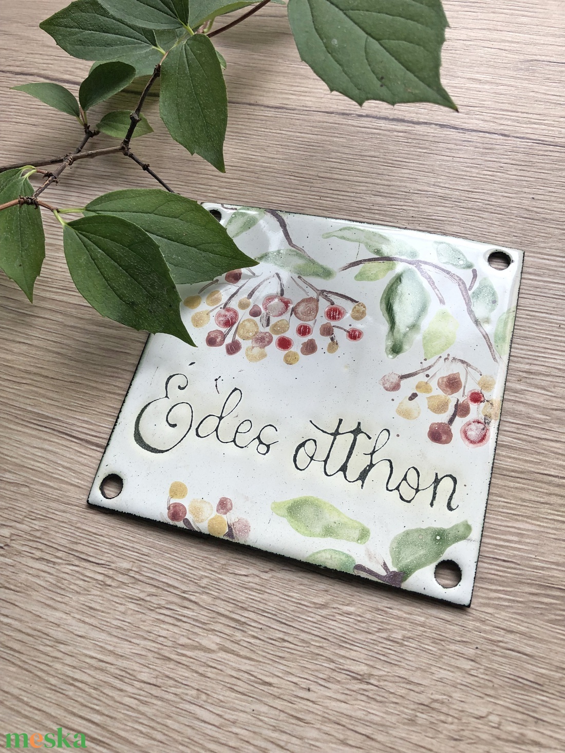 Édes otthon - tűzzománc tábla bogyókkal - otthon & életmód - dekoráció - ajtó- és ablak dekoráció - ajtótábla - Meska.hu