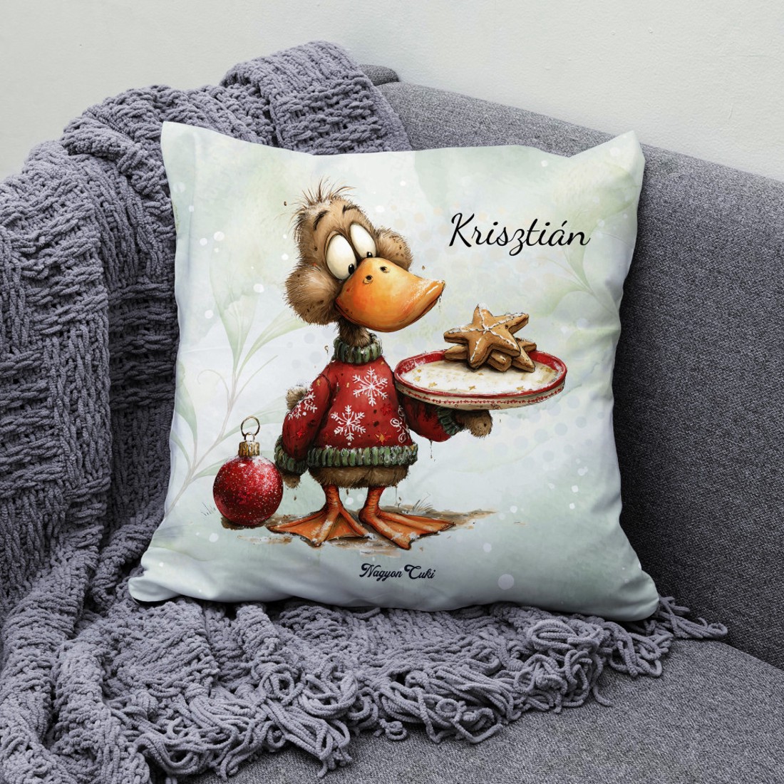 Névvel kérhető - Cuki karácsonyi kacsa sütivel mintás párna - otthon & életmód - lakástextil - párna & párnahuzat - díszpárna (belsővel együtt) - Meska.hu