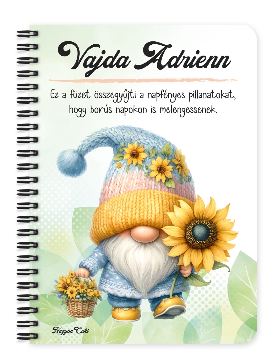 Személyre szabható - Cuki napraforgós manó kosárral mintás A6-os füzet - otthon & életmód - papír, írószer - jegyzetfüzet & napló - Meska.hu