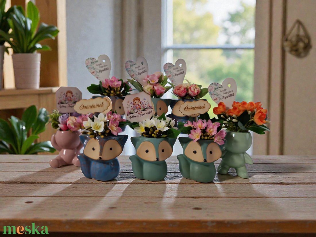 Rókás virágdekoráció - otthon & életmód - virágdekoráció - virágdíszek - asztali virágdísz - Meska.hu