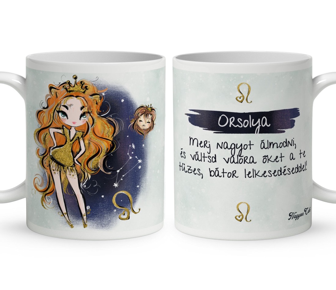 Személyre szabható - Vörös hajú Csini Oroszlán lány mintás bögre - otthon & életmód - konyhafelszerelés, tálalás - tálalás - bögre & csésze - Meska.hu