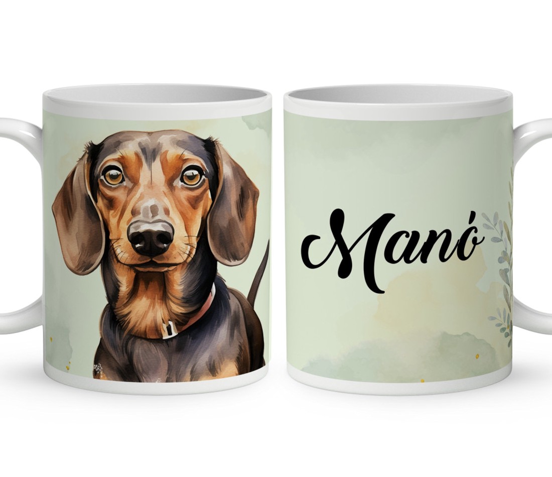 Névvel kérhető - Barna rövidszőrű tacskó portré mintás bögre - otthon & életmód - konyhafelszerelés, tálalás - tálalás - bögre & csésze - Meska.hu