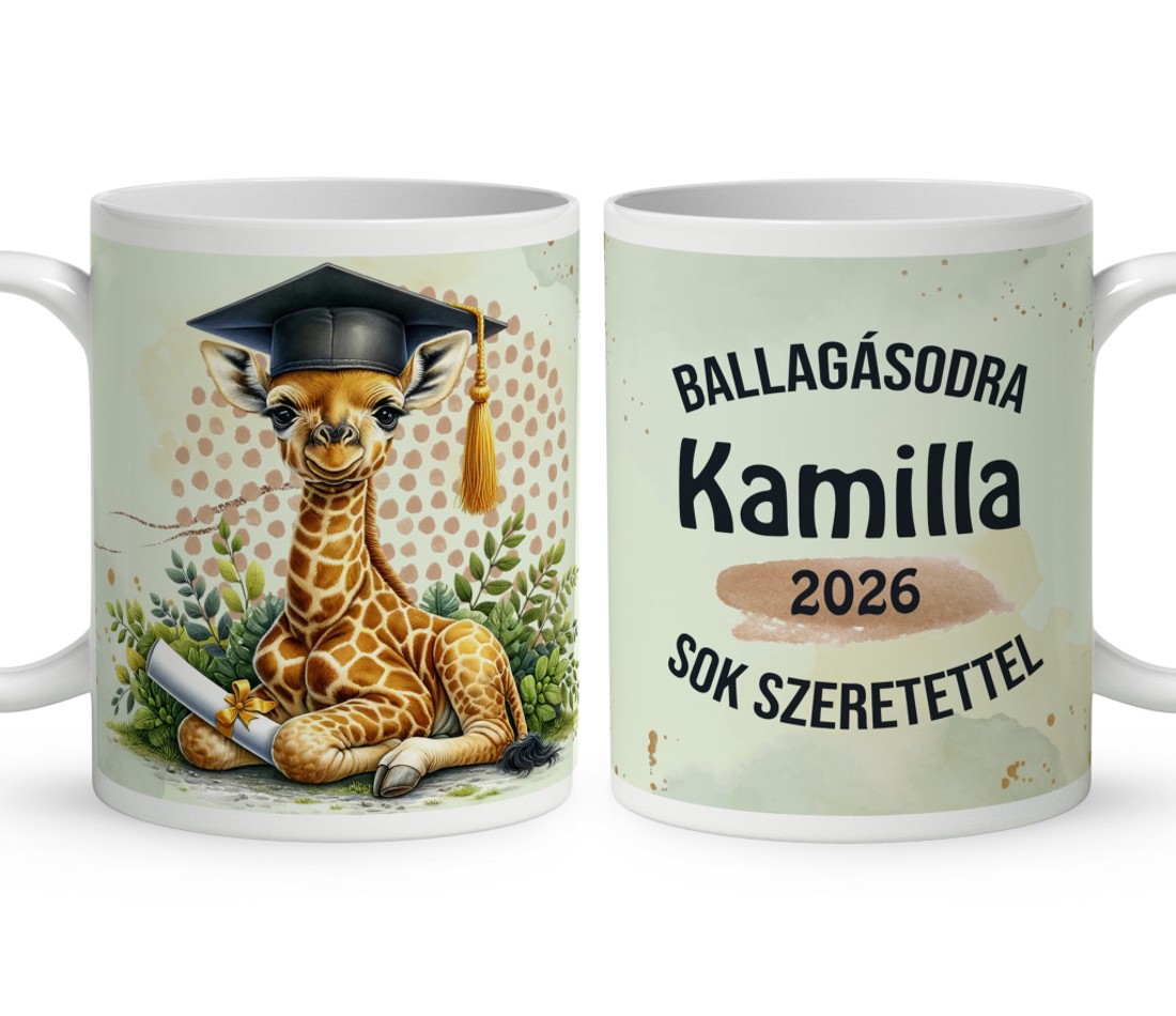 Névvel kérhető Zsiráf - 2026 évi Ballagásra mintás bögre - otthon & életmód - konyhafelszerelés, tálalás - tálalás - bögre & csésze - Meska.hu