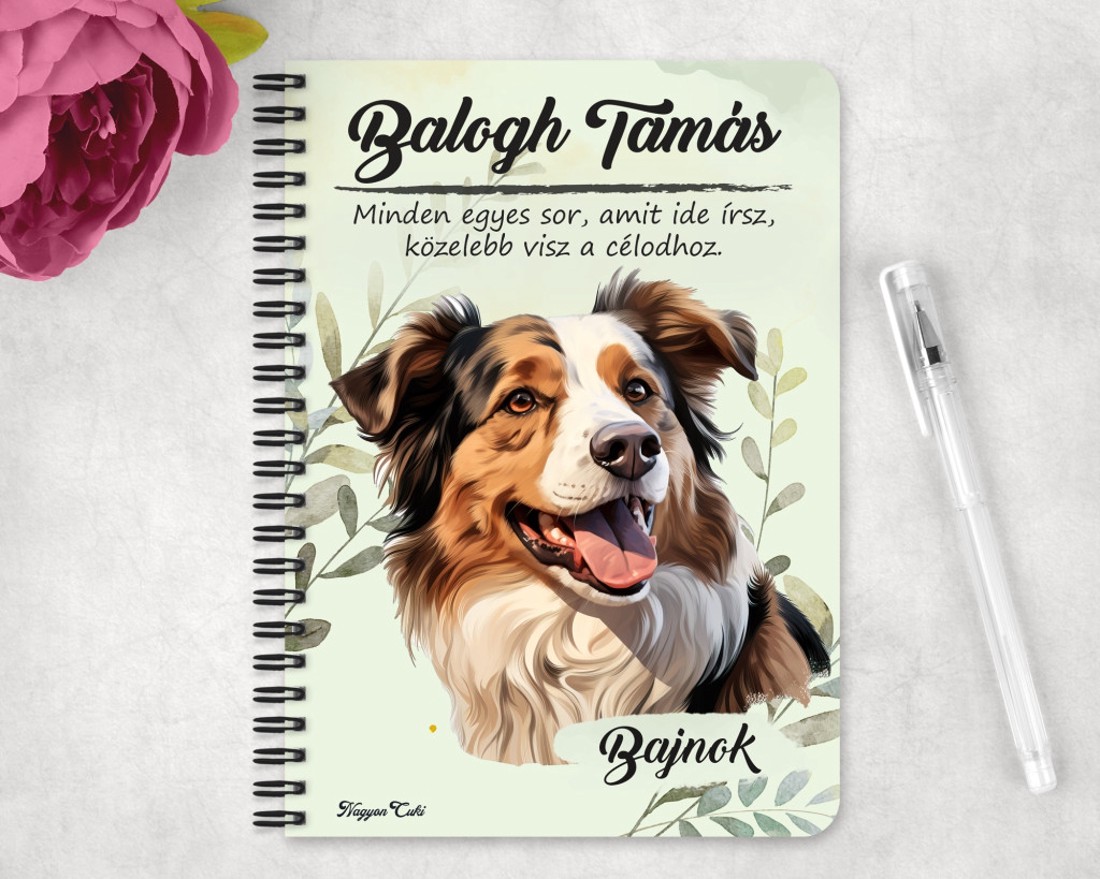 Személyre szabható - Ausztrál juhászkutya portré mintás A5-ös füzet - otthon & életmód - papír, írószer - jegyzetfüzet & napló - Meska.hu