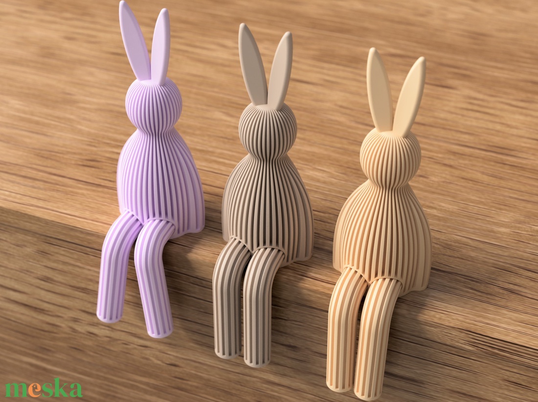 3D húsvéti ülő nyúl bordás - ünnepi díszek, dekorációk - húsvéti díszek és dekorációk - húsvéti asztaldíszek - Meska.hu