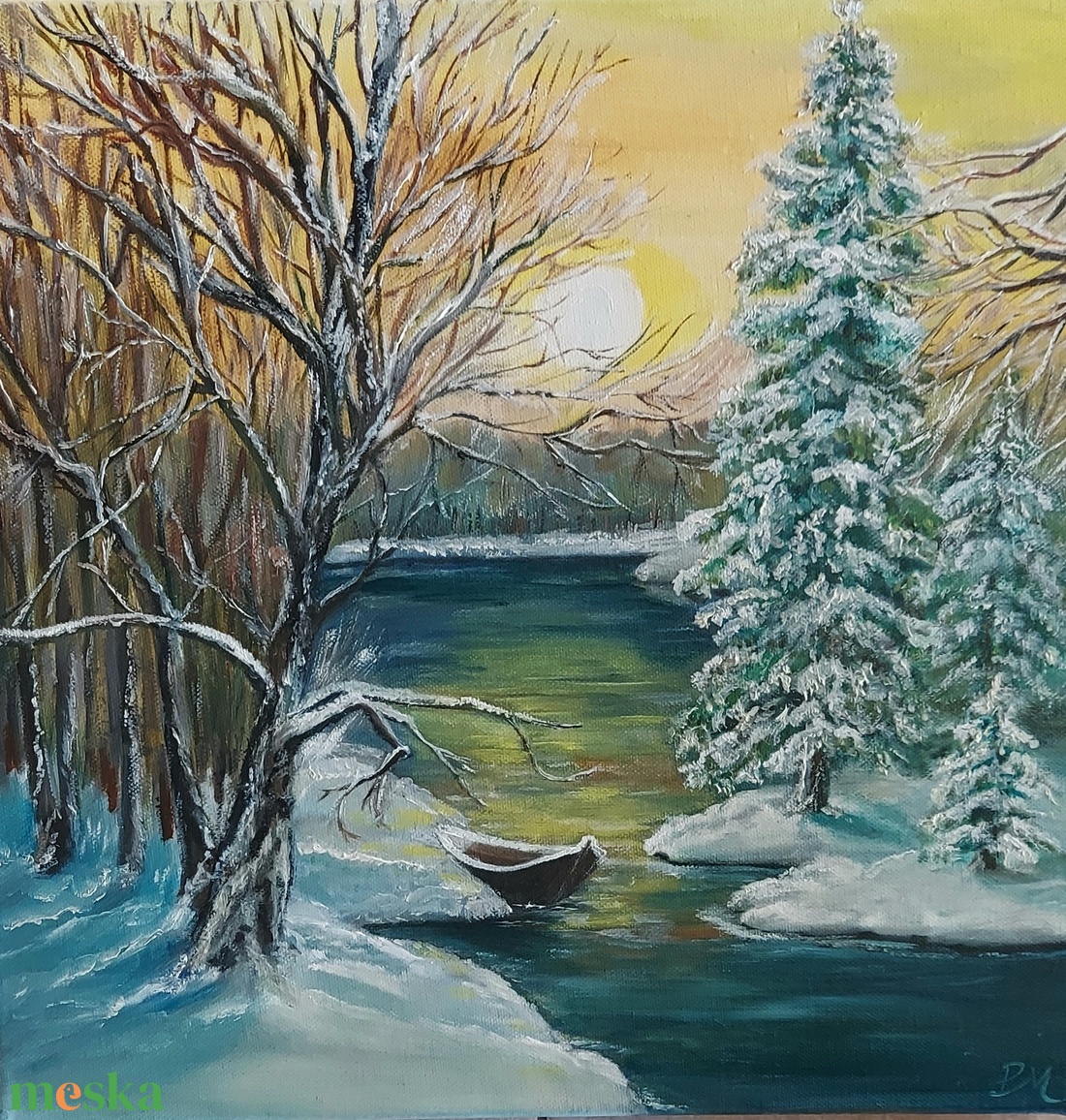 Téli táj  - művészet - festmény - olajfestmény - Meska.hu