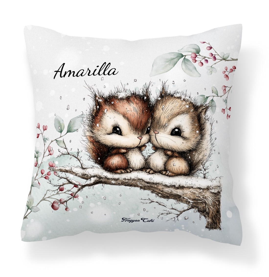 Névvel kérhető - Cuki téli mókuskák mintás párna - otthon & életmód - lakástextil - párna & párnahuzat - díszpárna (belsővel együtt) - Meska.hu