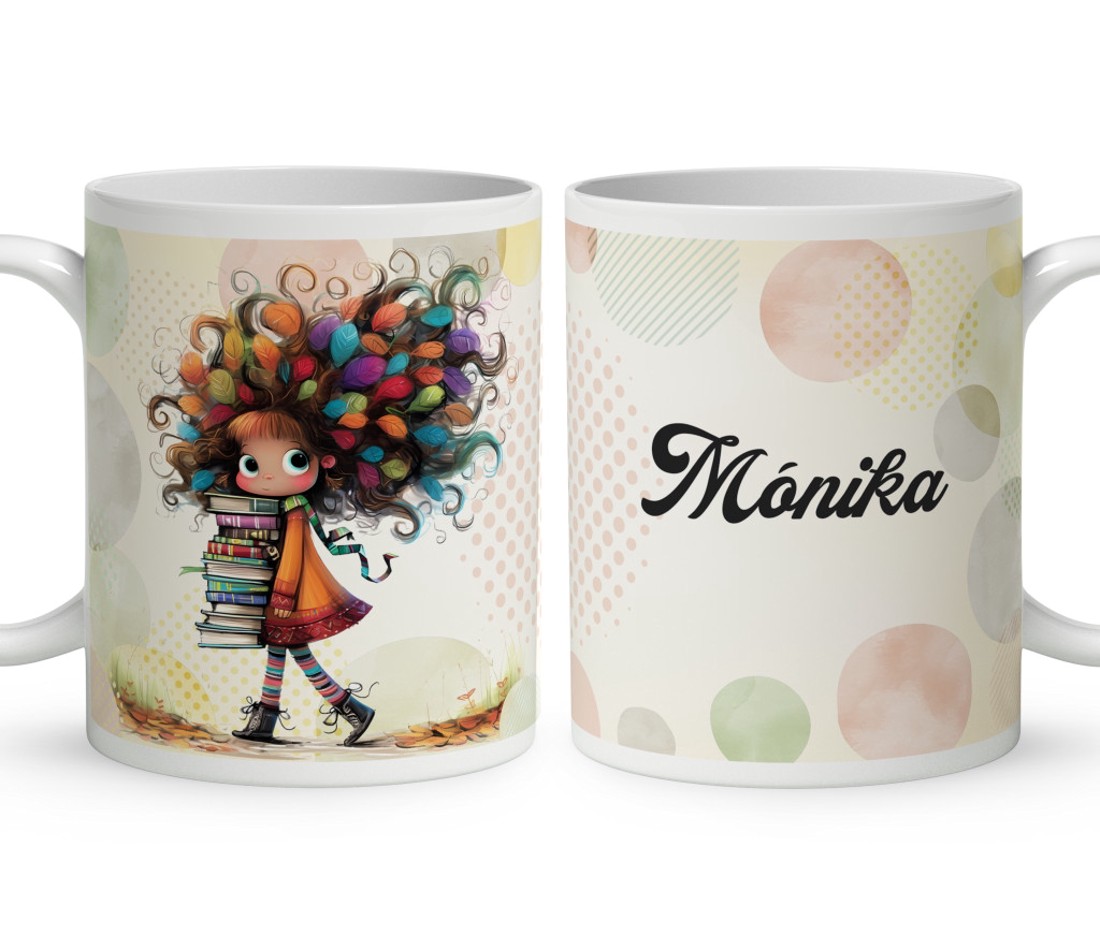 Névvel kérhető - Könyves őszi Könyvmoly lány mintás bögre - otthon & életmód - konyhafelszerelés, tálalás - tálalás - bögre & csésze - Meska.hu