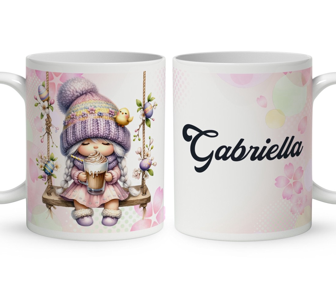 Névvel kérhető - Kávézós Húsvéti manólány mintás bögre - otthon & életmód - konyhafelszerelés, tálalás - tálalás - bögre & csésze - Meska.hu