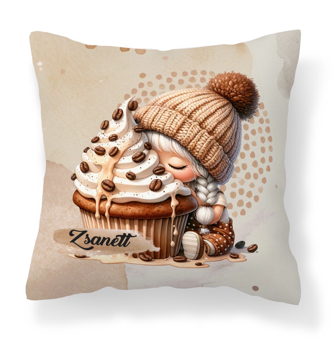 Névvel kérhető - Sütifaló kávés manó lány mintás párna - otthon & életmód - lakástextil - párna & párnahuzat - díszpárna (belsővel együtt) - Meska.hu