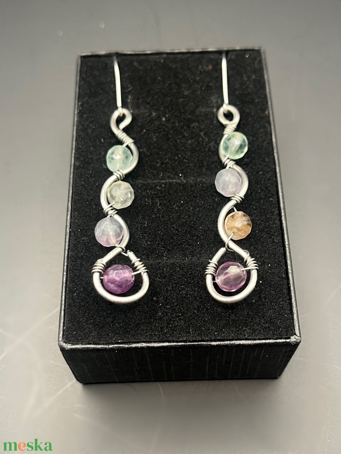 Fluorit ásvány fülbevaló  - ékszer - fülbevaló - lógó fülbevaló - Meska.hu