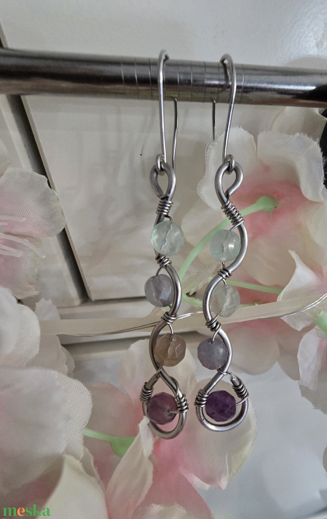 Fluorit ásvány fülbevaló  - ékszer - fülbevaló - lógó fülbevaló - Meska.hu