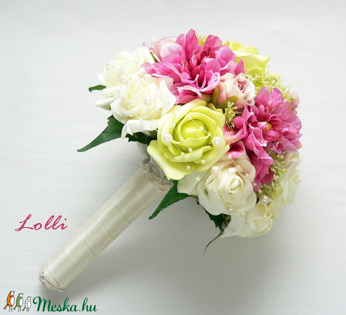 Pink zöld selyemcsokor -  - Meska.hu