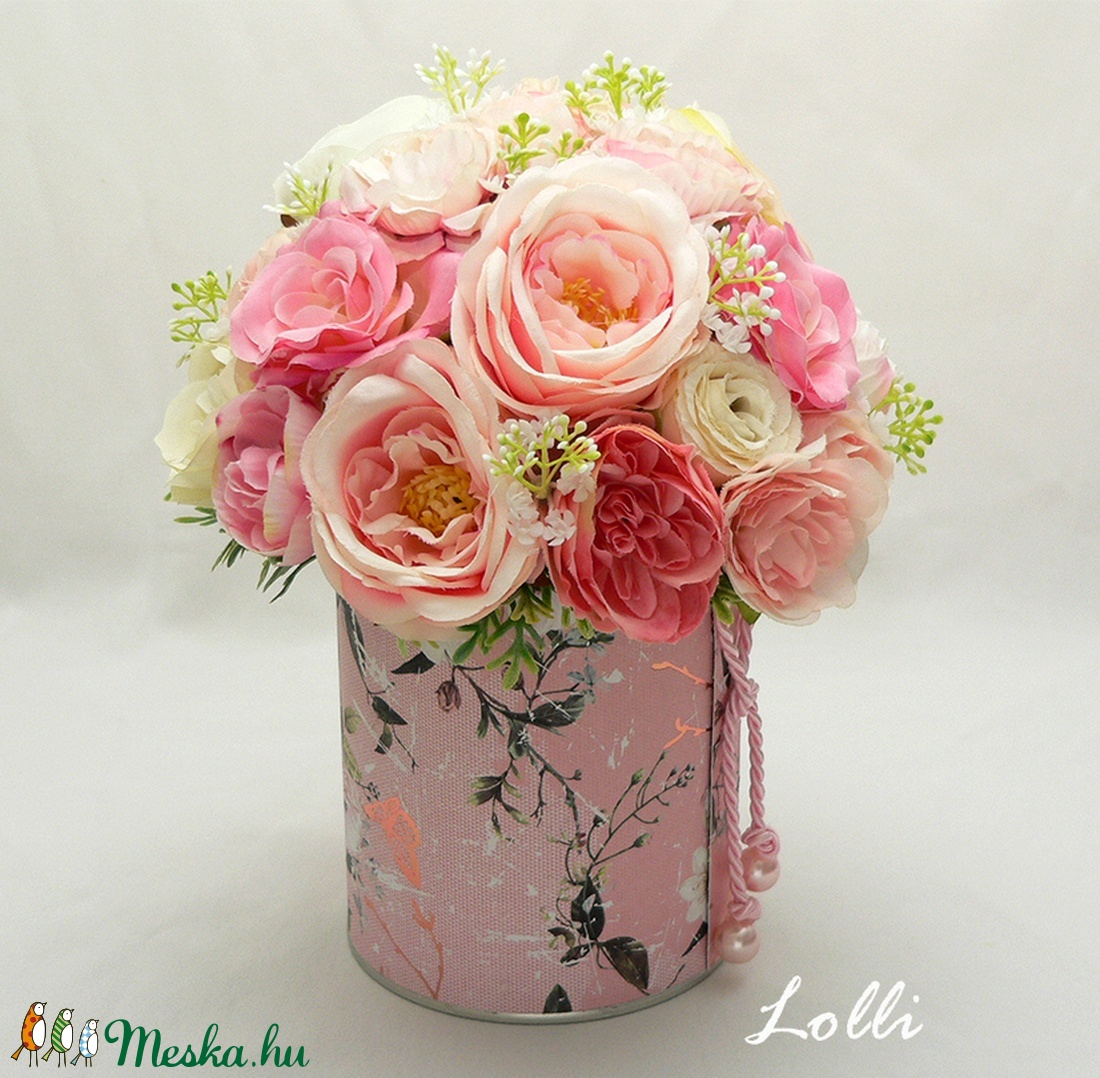 Rózsaszín rózsás virágdoboz virágbox virággomba - otthon & lakás - dekoráció - Meska.hu