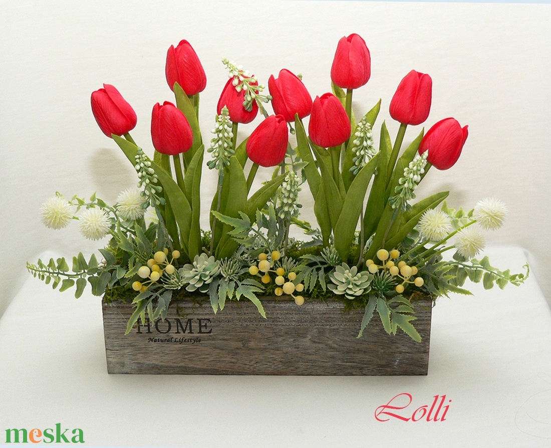 Tulipános láda asztaldísz - otthon & lakás - dekoráció - asztal és polc dekoráció - asztaldísz - Meska.hu