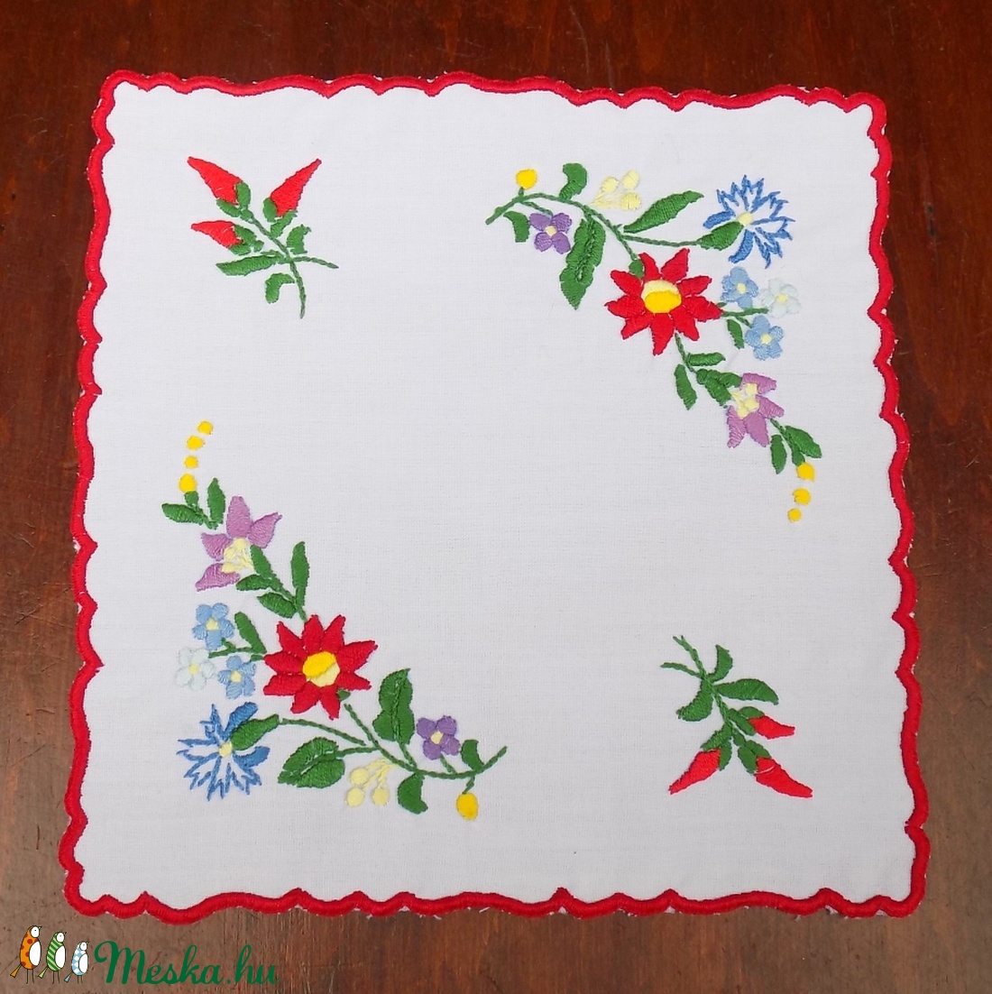 Kalocsai hímzett kisteritö Búzavirág - otthon & életmód - konyhafelszerelés, tálalás - Meska.hu