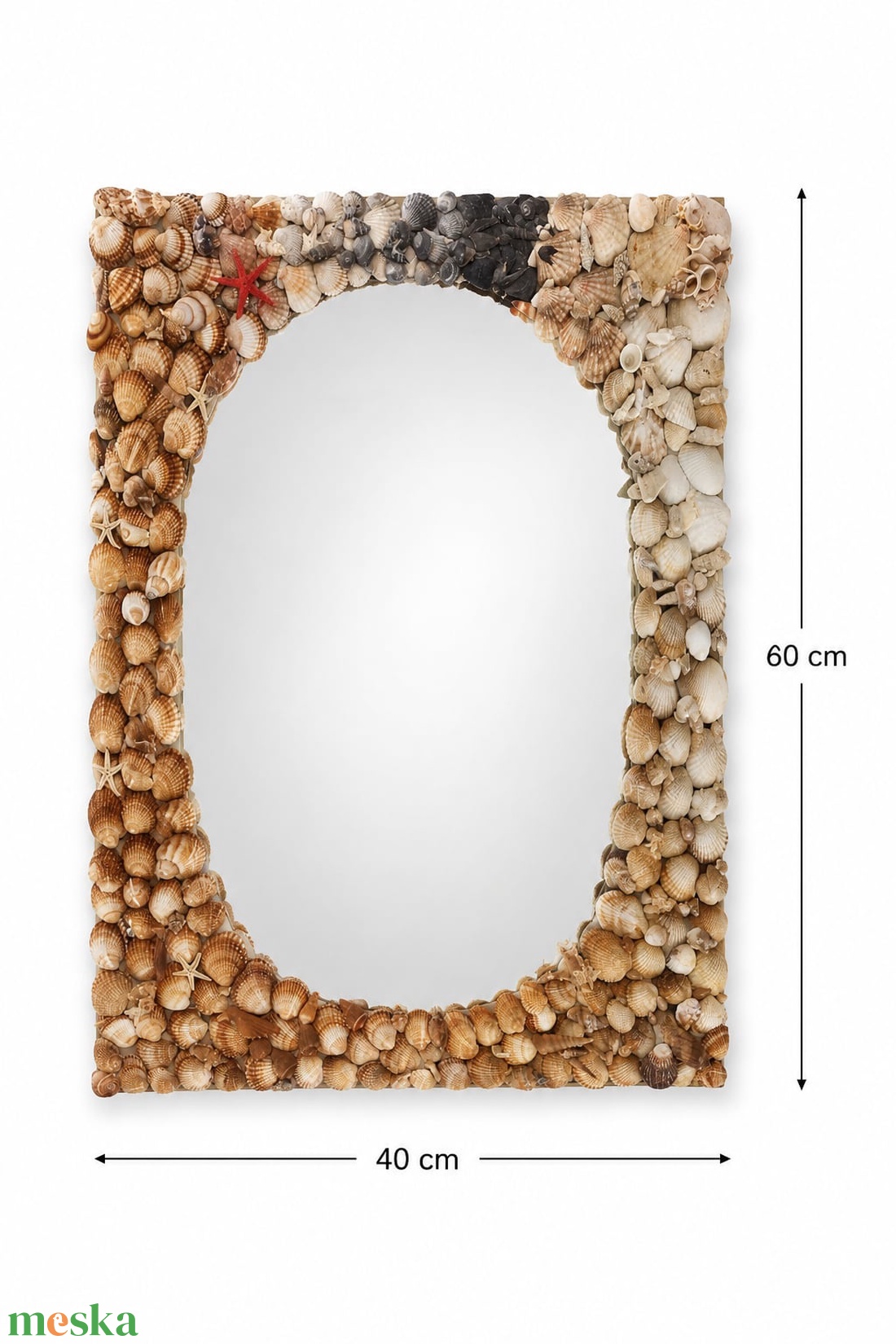 Kézzel készített kagylós falitükör 40x60 cm - Mediterrán lakásdekoráció - otthon & életmód - dekoráció - fali és függő dekoráció - falra akasztható dekor - Meska.hu