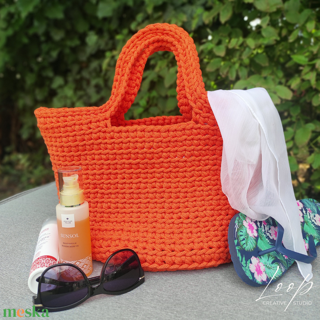 Kézzel horgolt narancssárga shopper táska  tökéletes strandoláshoz - táska & tok - kézitáska & válltáska - kézitáska - Meska.hu