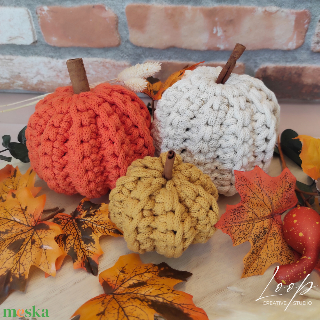 Horgolt őszi dekor tök szett � kézzel készült hangulatos home decor - kellékek & szerszámok - dekorációs kellékek - őszi dekor - őszi dekortök - Meska.hu