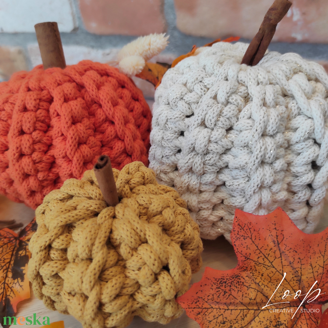 Horgolt őszi dekor tök szett � kézzel készült hangulatos home decor - kellékek & szerszámok - dekorációs kellékek - őszi dekor - őszi dekortök - Meska.hu