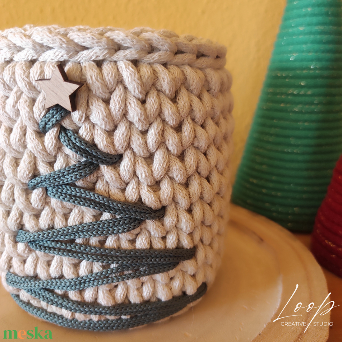 Horgolt karácsonyi kosár, nagy  kézműves tároló / dekoráció - karácsony - karácsonyi lakásdekoráció - karácsonyi lakásdíszek - Meska.hu