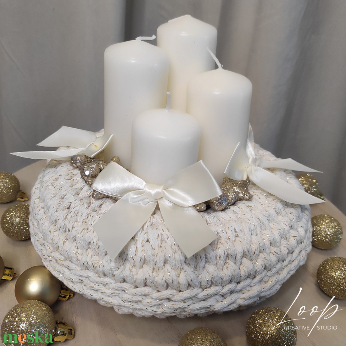 Kézzel horgolt adventi koszorú - csillogó fehér alap - karácsony - adventi díszek - adventi koszorú - Meska.hu Kézzel horgolt adventi koszorú - csillogó fehér alap - karácsony - adventi díszek - adventi koszorú - Meska.hu