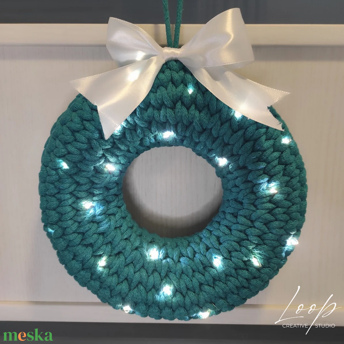 Horgolt, egyedi design karácsonyi ajtódísz - smaragd színben - karácsony - adventi díszek - adventi ajtódísz - Meska.hu