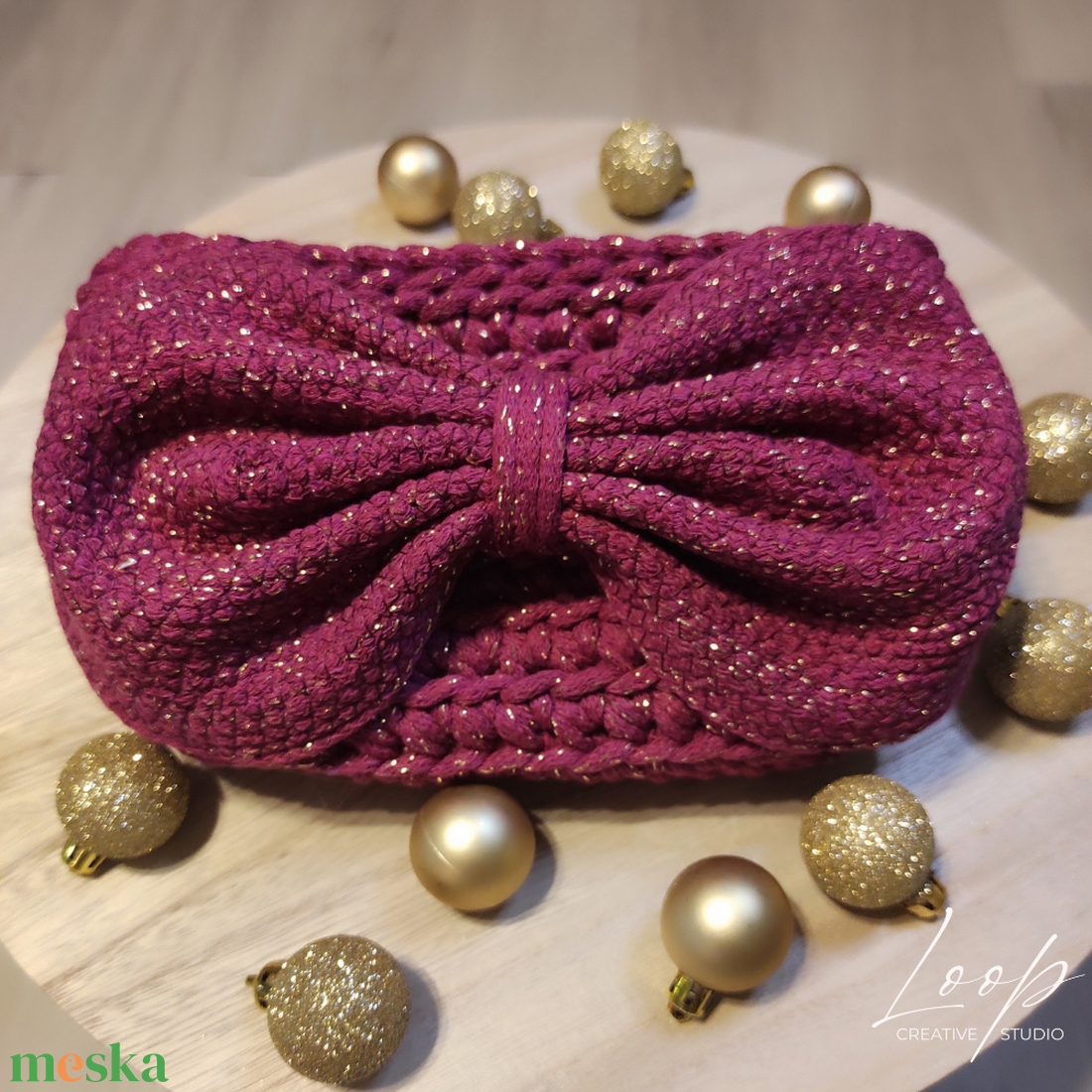 Elegáns horgolt kézitáska masnival  ünnepi alkalmakra - karácsony - karácsonyi ruházat - karácsonyi ruha kiegészítők - Meska.hu
