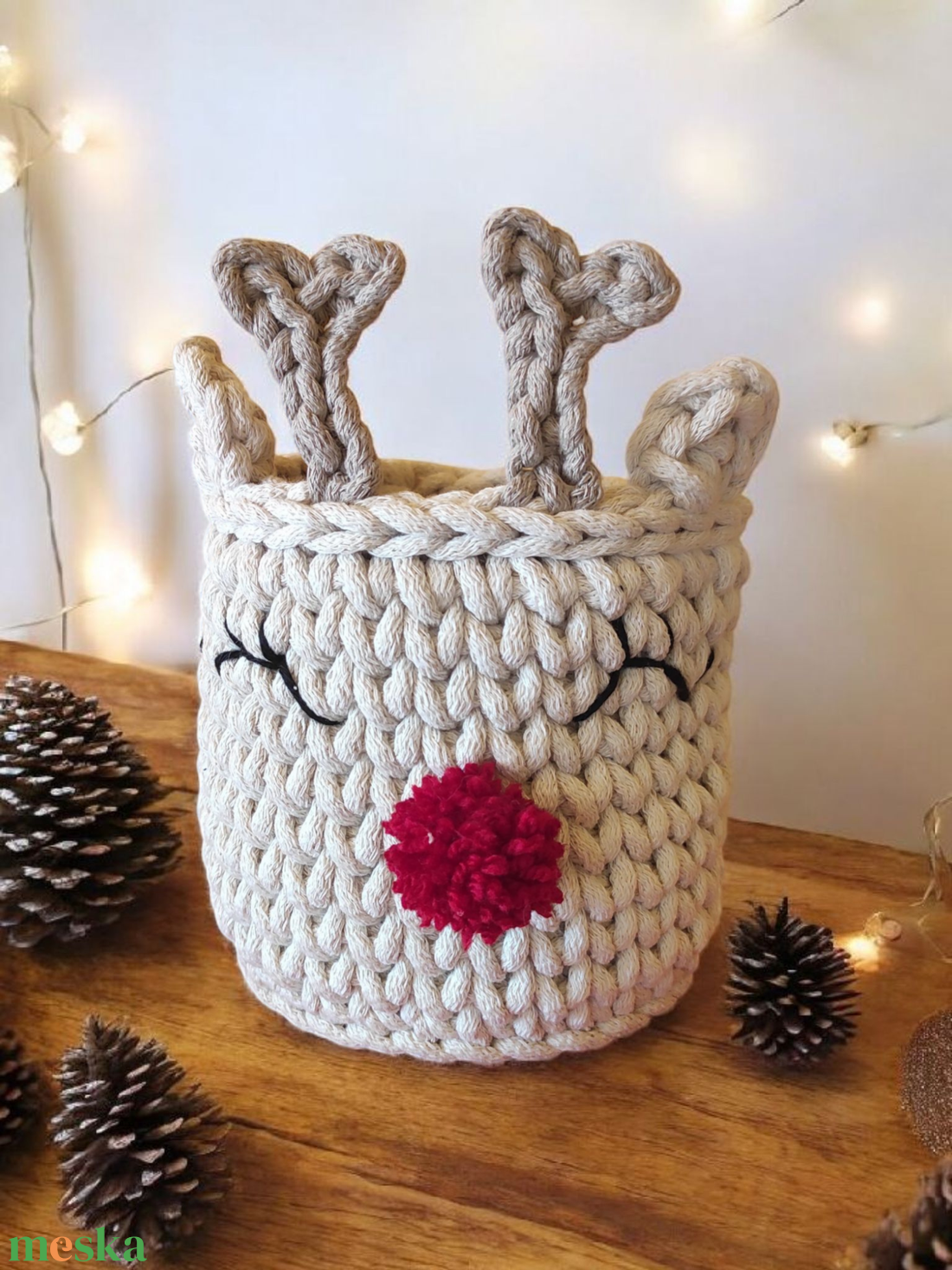 Rénszarvasos horgolt karácsonyi kosár  � kézműves tároló / dekoráció - karácsony - karácsonyi lakásdekoráció - karácsonyi lakásdíszek - Meska.hu
