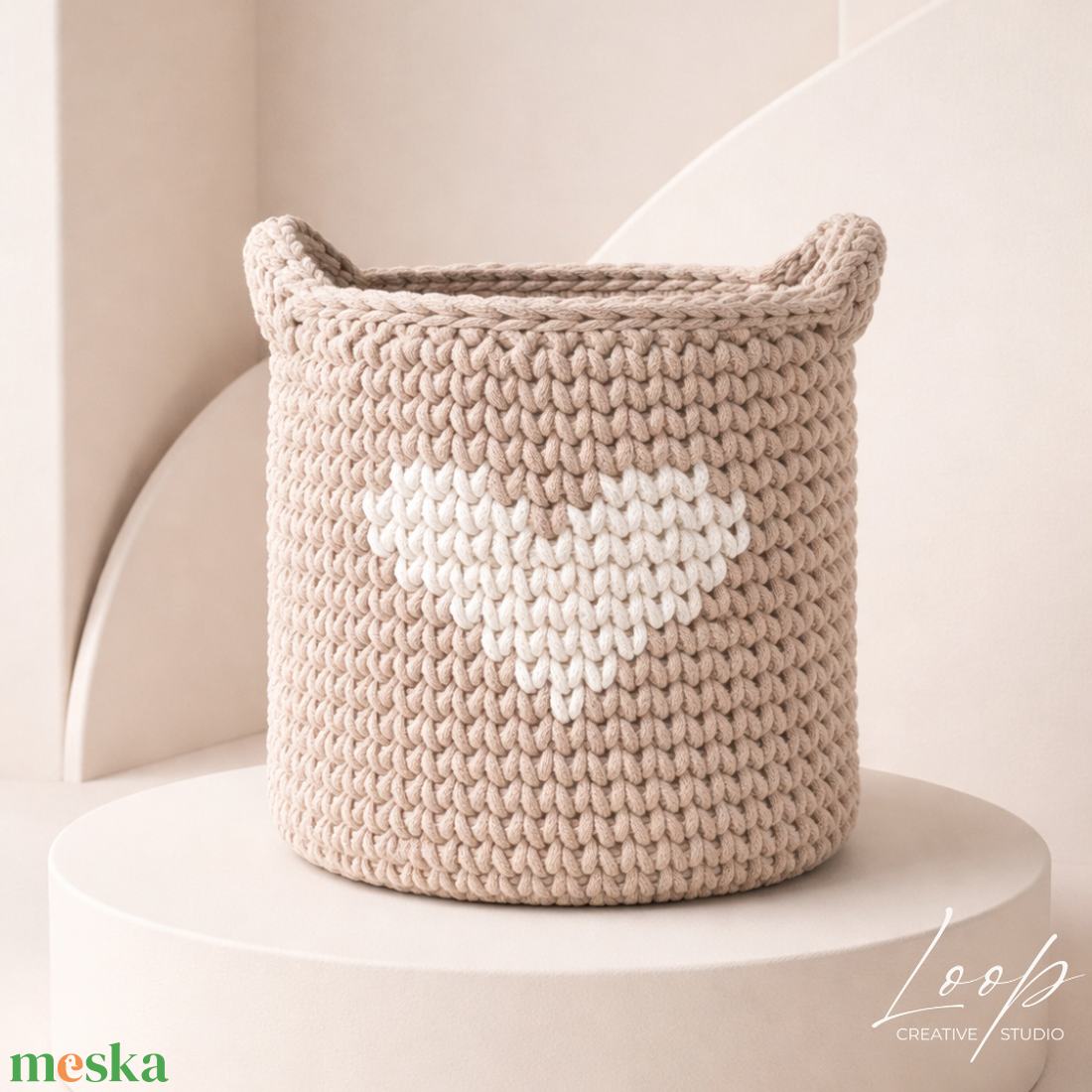 XL horgolt tároló kosár babaszobába � természetes pamut - Loop Baby - baba - mama - babaszobabútor - játéktároló - Meska.hu