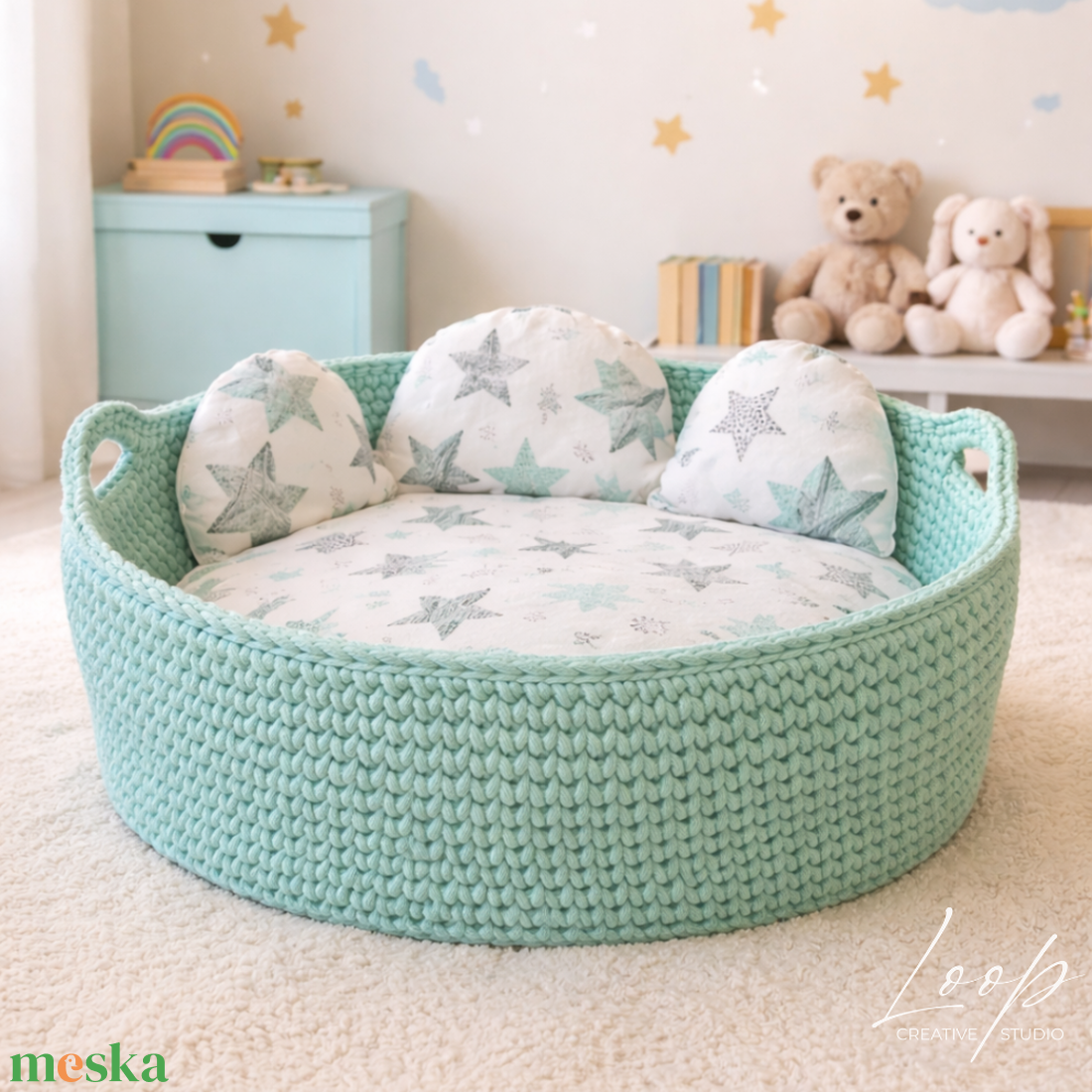 Baby Lounge horgolt pihenőkuckó � babaszoba dekor és baba pihenőhely - Loop Baby - baba - mama - baba ágynemű - babafészek - Meska.hu