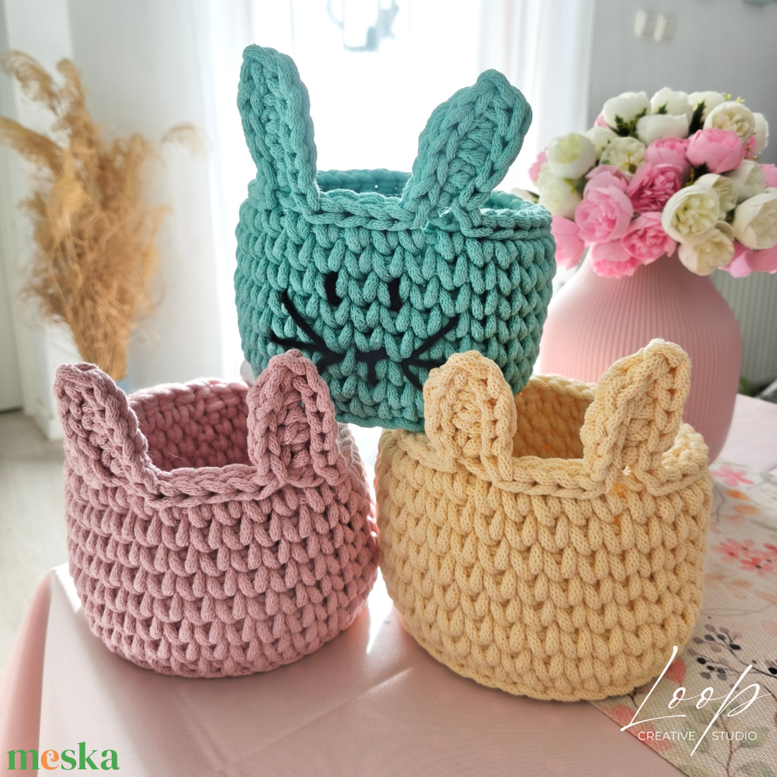 Nyuszis horgolt tárolókosár � tavaszi home dekor, kézzel készült - ünnepi díszek, dekorációk - húsvéti díszek és dekorációk - húsvéti kosár - Meska.hu
