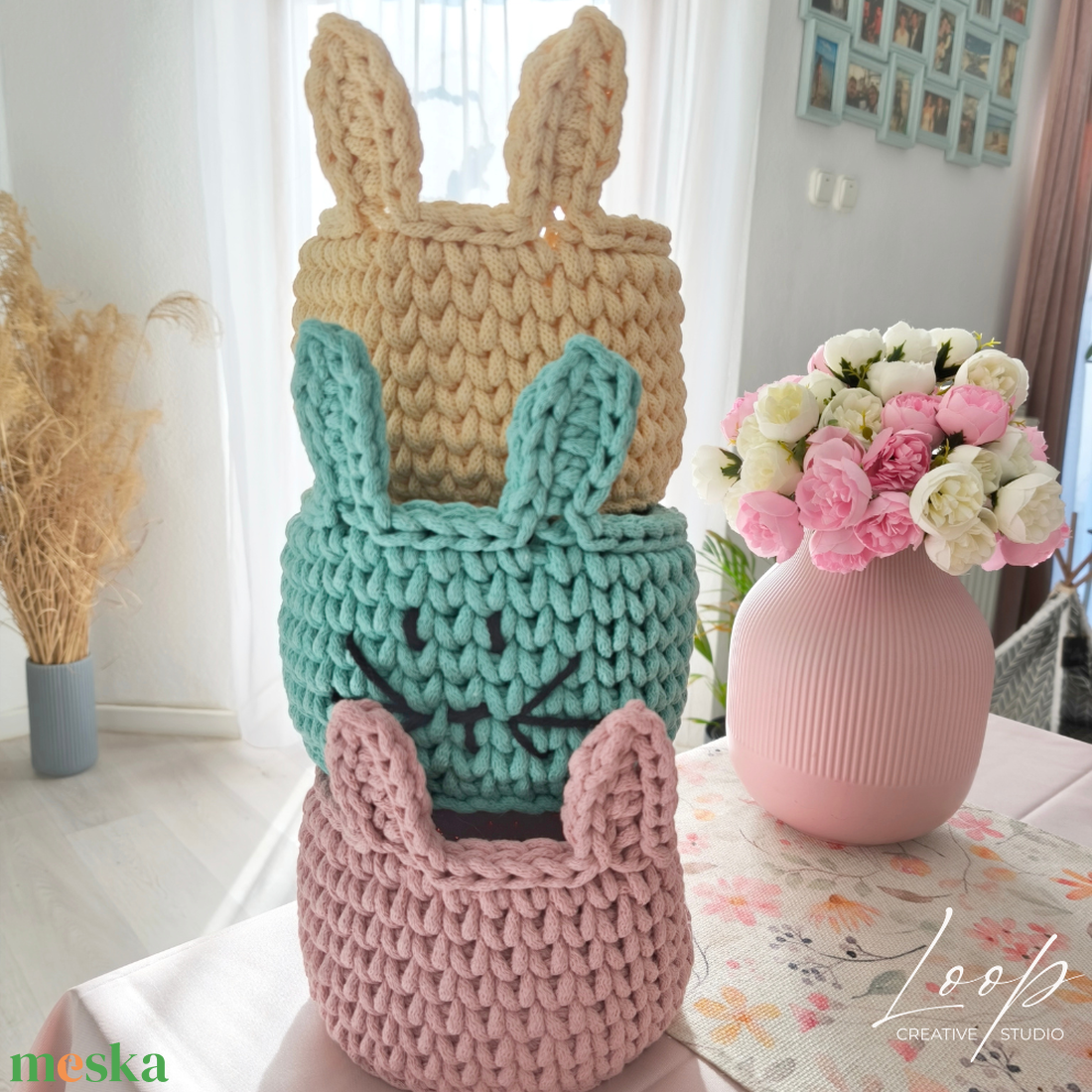Nyuszis horgolt tárolókosár � tavaszi home dekor, kézzel készült - ünnepi díszek, dekorációk - húsvéti díszek és dekorációk - húsvéti kosár - Meska.hu