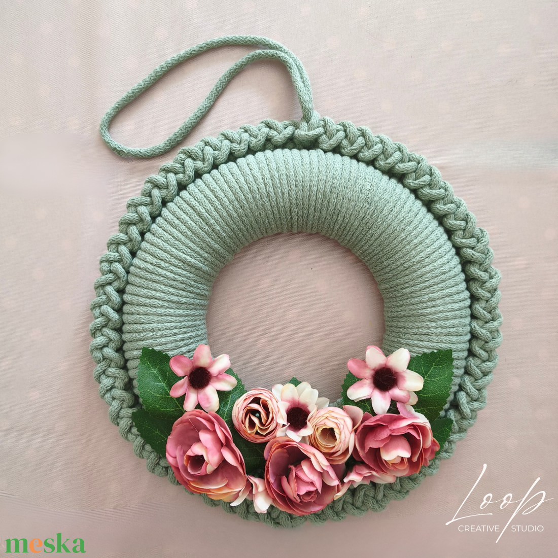 Wild mint tavaszi kézműves ajtódísz � horgolt kopogtató - otthon & életmód - dekoráció - ajtó- és ablak dekoráció - ajtódísz & kopogtató - Meska.hu