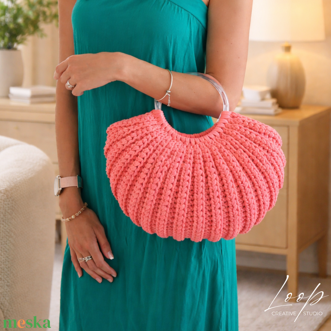 Luma horgolt női kosártáska � egyedi design,  pamutfonal, különleges fogantyú - táska & tok - kézitáska & válltáska - kézitáska - Meska.hu