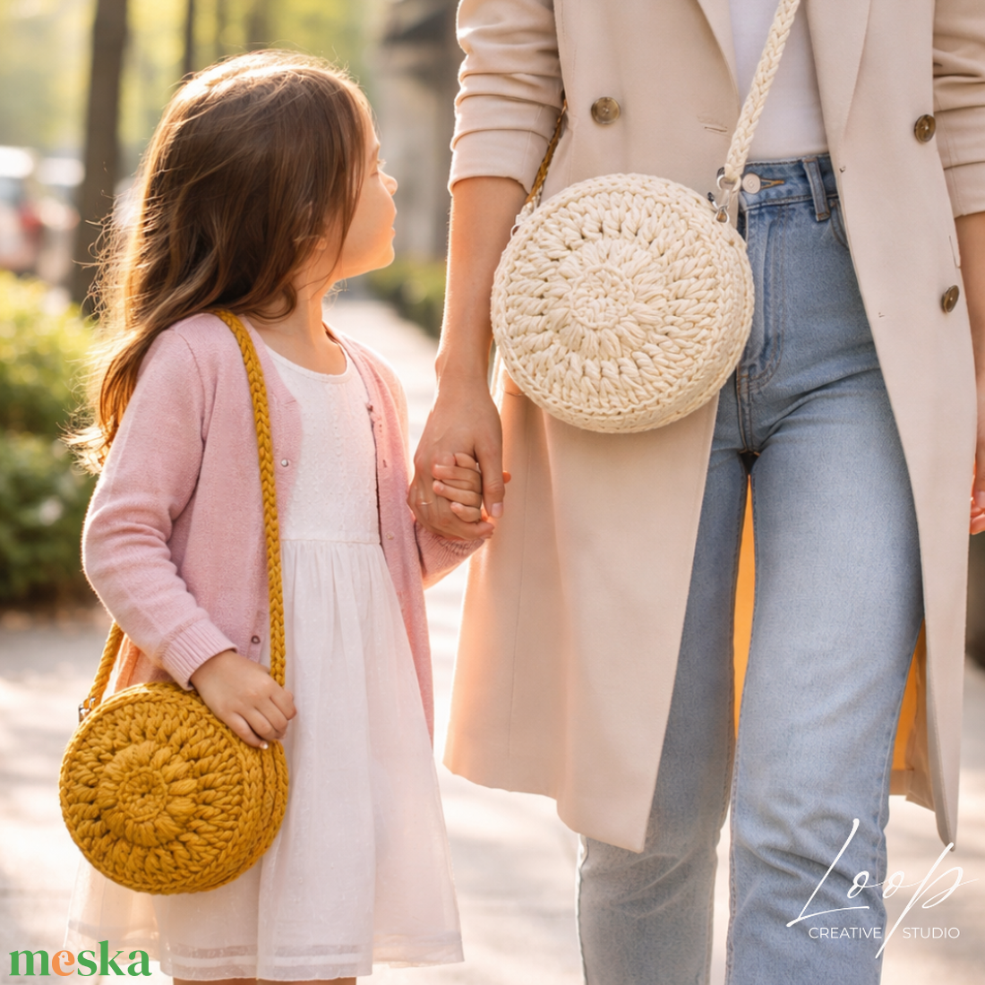 Anya-lánya horgolt Flora táska szett  � bohém virág mintás crossbody táskák, kézműves ajándék - táska & tok - kézitáska & válltáska - vállon átvethető táska - Meska.hu