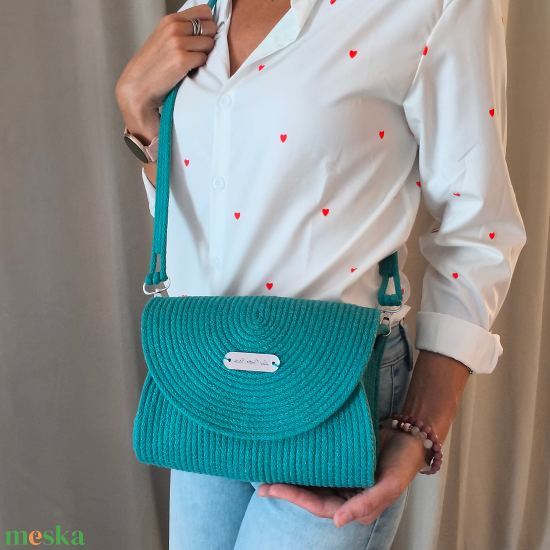 Luna Flap Bag � Kézműves Pamut Zsinórfonal Válltáska / Lekerekített Fedeles Női Táska - táska & tok - kézitáska & válltáska - vállon átvethető táska - Meska.hu