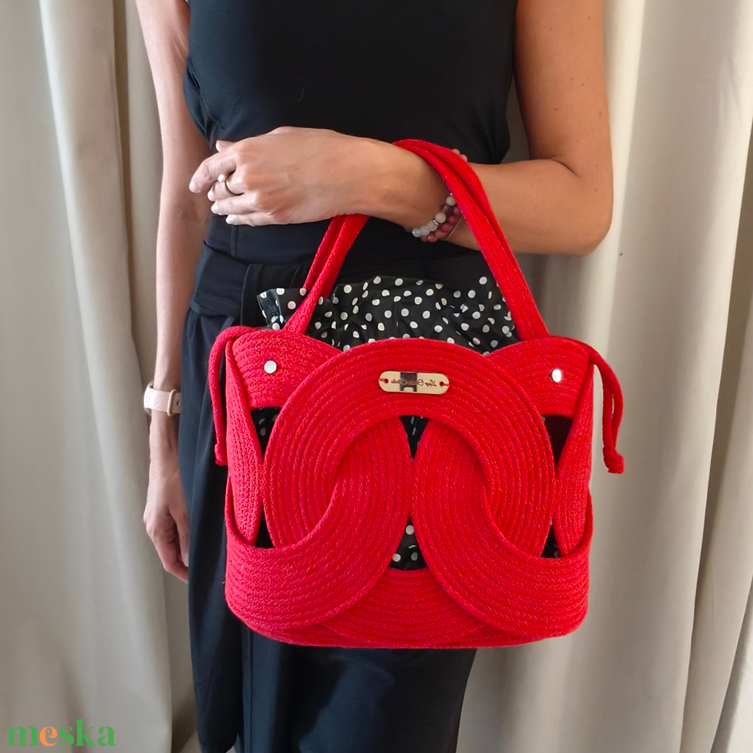 Cora Design Bag � Kézműves Pamut Zsinórfonal Kézitáska / Batyus Béléssel Ellátott Design Női Táska - táska & tok - kézitáska & válltáska - kézitáska - Meska.hu