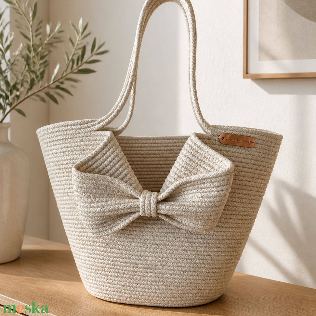 Elena Shopper Bag � Kézműves Pamut Zsinórfonal Válltáska / Masnis Női Shopper Táska - táska & tok - kézitáska & válltáska - válltáska - Meska.hu