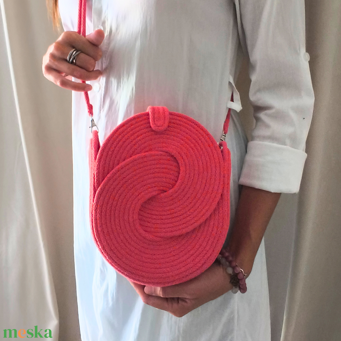 Aria Crossbody Bag � Kézműves Pamut Zsinórfonal Válltáska / Különleges Formájú Női Táska - táska & tok - kézitáska & válltáska - vállon átvethető táska - Meska.hu